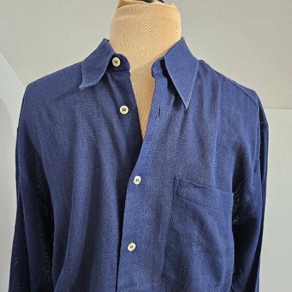 Pronto-Uomo Men's Blue Button Down 100% Cotton Long Sleeve Shirt 52 - Picture 4 of 6